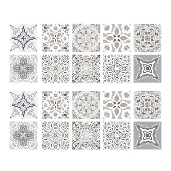 

20pcs Retro Moroccan Tiles PVC Tile Stickers Grey Color Wall Art Decal Adhesive Waterproof Kitchen Backsplash Bathroom