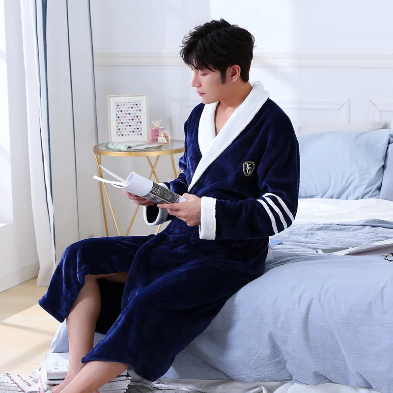 Весенний и зимний мужской фланелевый пижамный комплект, мужские халаты, домашняя длинная Пижама, халат для отдыха
