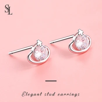 

SL 925 Sterling Silver Jewelry Planet Earrings Zirconia For Women Lady Gift 2020 New Simple Fashion