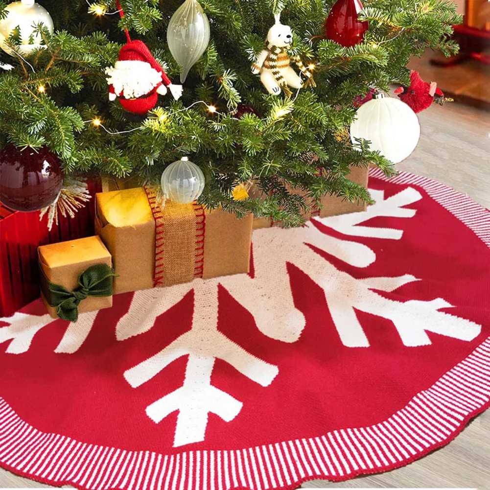 Xmas Tree Skirt Ornaments Base Floor Mat Cover Red Rug Christmas