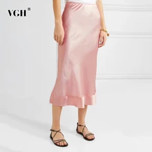 VGH Корейская розовая Женская юбка с высокой талией, большие размеры, свободные повседневные юбки миди, Женская Осенняя мода, новая одежда