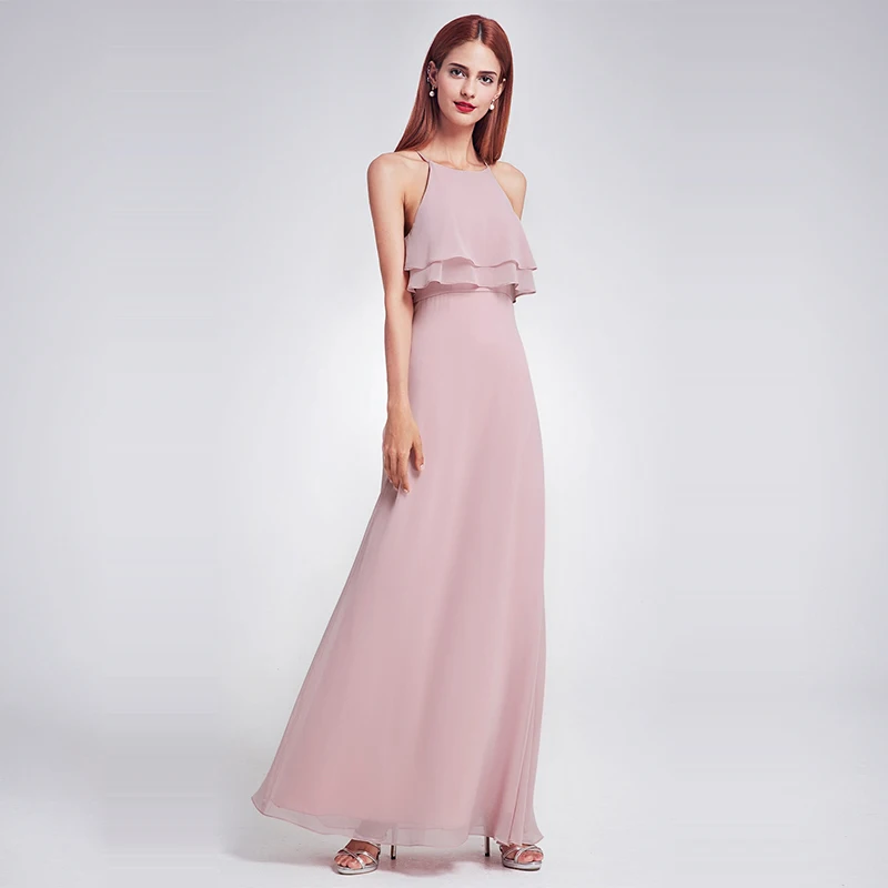 Это Yiya платье подружки невесты Холтер без рукавов Vestido Madrinha плюс размер Chiffion оборками Длинные пляжные женские вечерние платья для девочек C510