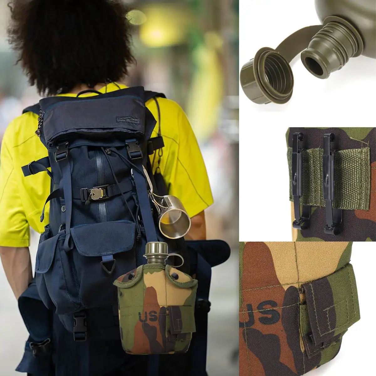 Heavy Cover Army Water Bottle Aluminum Cooking Cup Military Canteen Camping Hiking Survival Kettle