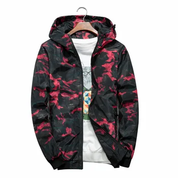 

Mens Red Blue Camouflage Bomber Zipper Up Jacket Men's Hopdie Print Windbreak Jacket and Coat for Youth