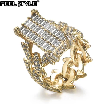 

HIP Hop Classic CZ Square Cuban Prong Ring Gold Silver Color Iced Out Zircon Charm Ring For Men Women Jewelry Size 8-10