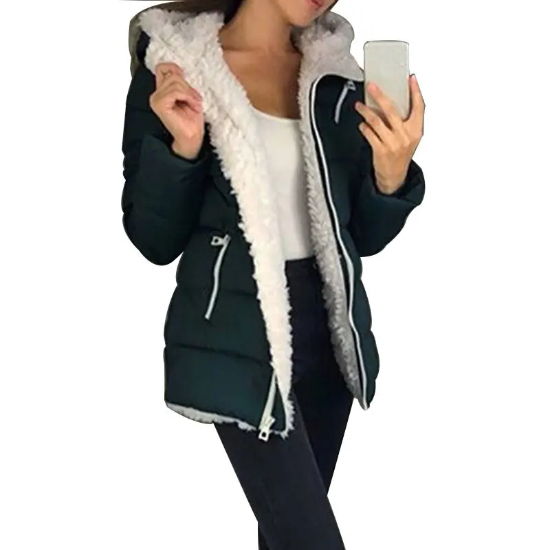 

Fashion New Women Autumn Winter Warm Jacket Ladies Fur Collar Jackets Hoodie Parker Coat Office Ladies Thick Coats
