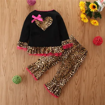 

2020 Summer New Girls Suit 1-3 Years Old Leopard Print Long Sleeve Shirt with Flare Pants Two-piece Children Casual Clothes