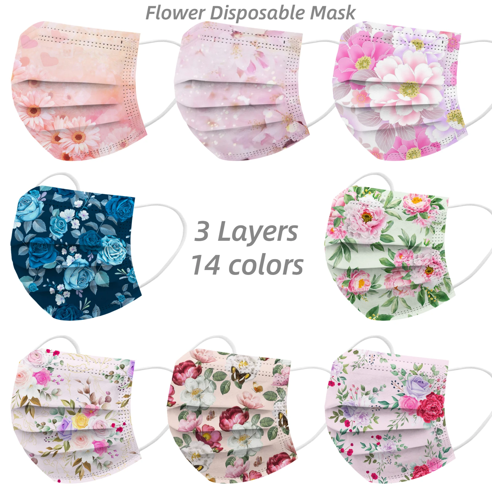10PCS Women Floral Face Mask for Adult Flower Print Disposable 3-Layers Protection Breathable Pattern | Красота и здоровье
