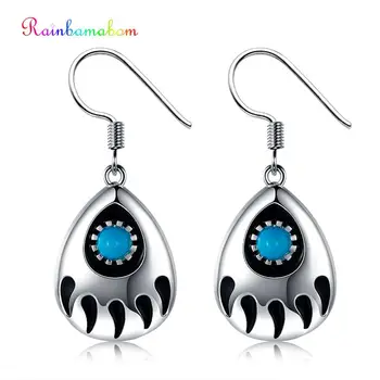 

Rainbamabom 925 Solid Sterling Silver Created Turquoise Gemstone Drop Dangle Hook Pear Earrings Fine Jewelry Gift Wholesale