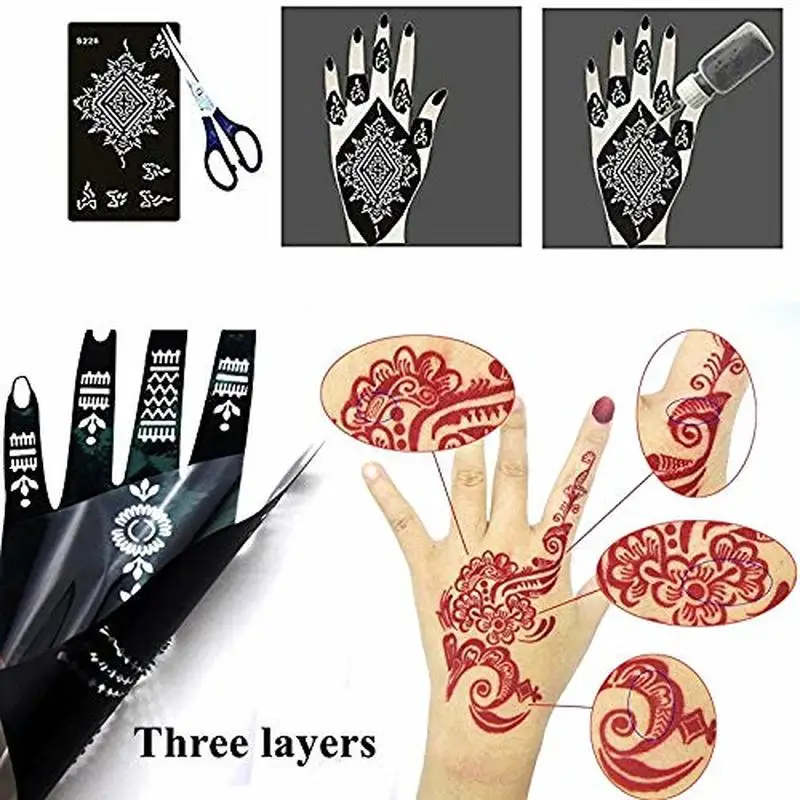 Xmasir 36 Sheets Airbrush Tattoo Stencil for Henna Body Art Painting,Temporary Glitter Tattoo Templates Kit for Kids Adults