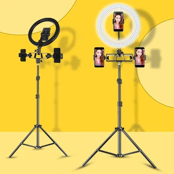 

Dimmable LED Selfie Ring Light With Tripod 3 Phone Holder 3 Colors Photography Lighting For Youtube Tiktok Multi-platform Live