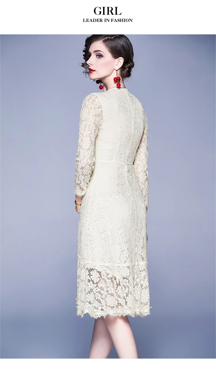 Новое Осеннее женское повседневное кружевное платье средней длины Vestidos Verano Mujer вечерние платья с блестками Robe BLANCHE Damen Kleider K8738
