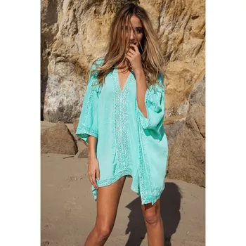 

ARXIPA V Neck Beach Tunic Solid Beach Dress Tassel Cover-ups Summer Mini Dress Sundress Bikini Wrap Kaftan Robe Beach Wear 2020