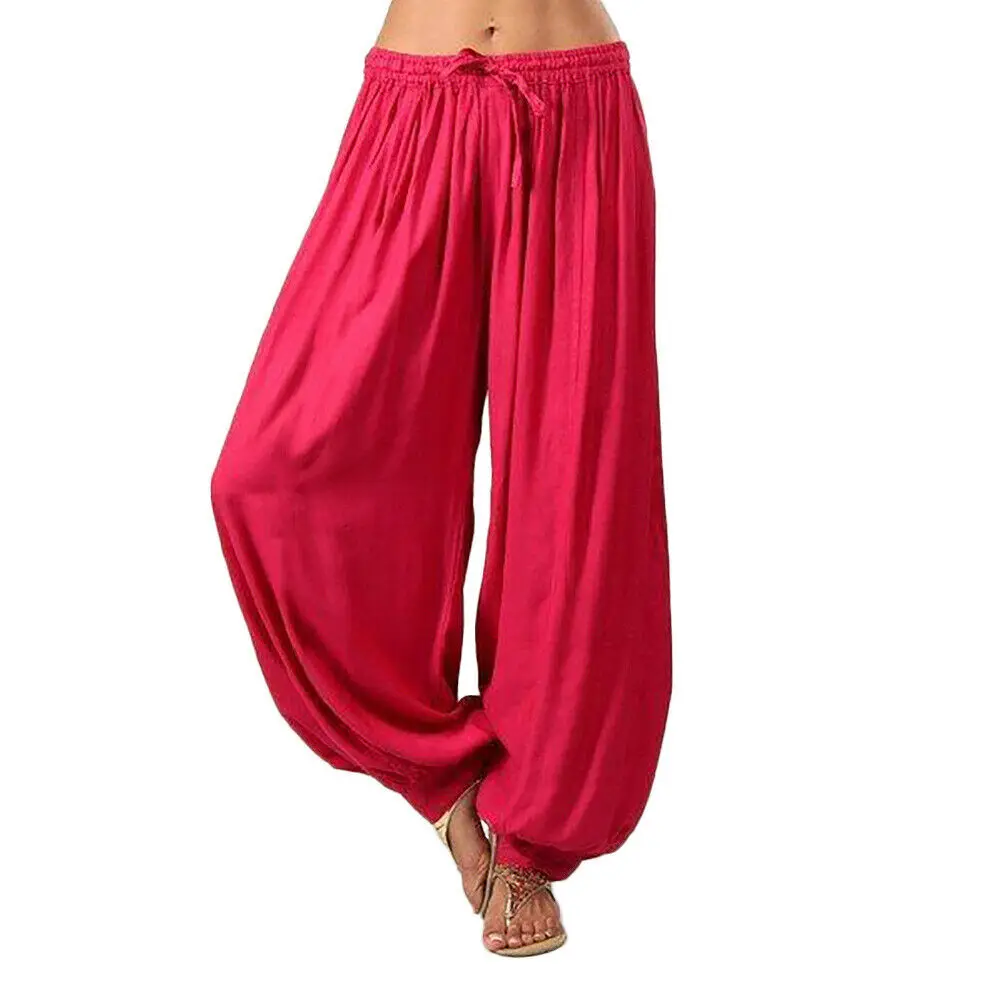 Hot Women Ali Baba Pants Aladdin Afghan Elastic Genie Hippy Jumpsuit Cotton Harem Loose Casual Ladies Trousers Dance Yoga Pants - Цвет: Rose Red