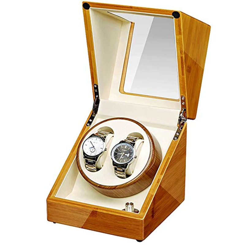 JQUEEN Bamboo Wood Watch Winder with Quiet Japanese Mabuchi Motor 2+0 Storage