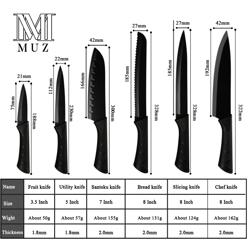 Черный модный набор кухонных ножей кухонные аксессуары Инструменты держатель из нержавеющей стали поварские ножи японский нож сантоку нож для хлеба