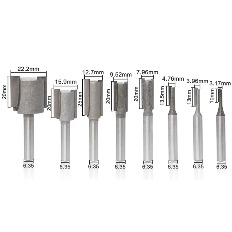 

8Pc 1/4 Shank Straight/Dado Router Bit Set Diameter Wood Cutting Tool