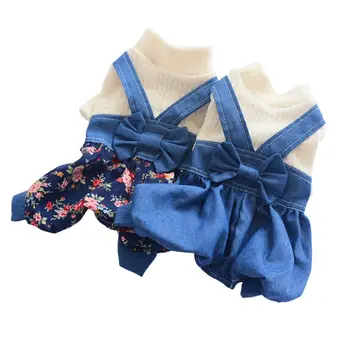 

Denim Pet Dog Clothes Bow Decor Puppy Jumpsuits Clothing For Small Dogs Chihuahua knitted Crops Lantern Shorts Coat Perro