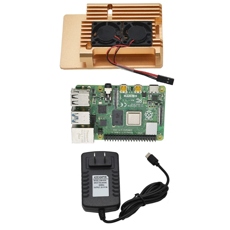 Для Raspberry Pi 4 Модель B 4G ram DIY Kit с алюминиевым ЧПУ сплав чехол охлаждения двойной вентилятор 5 в 3A адаптер питания
