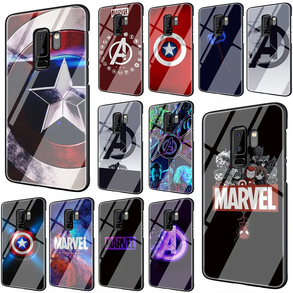 EWAU с принтами "Marvel", "Мстители", логотип Чехол из закаленного стекла для телефона для samsung S7 край S8 S9 S10 Note 8, 9, 10, плюс A10 20 30 40 50 60 70