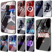 EWAU с принтами "Marvel", "Мстители", логотип Чехол из закаленного стекла для телефона для samsung S7 край S8 S9 S10 Note 8, 9, 10, плюс A10 20 30 40 50 60 70