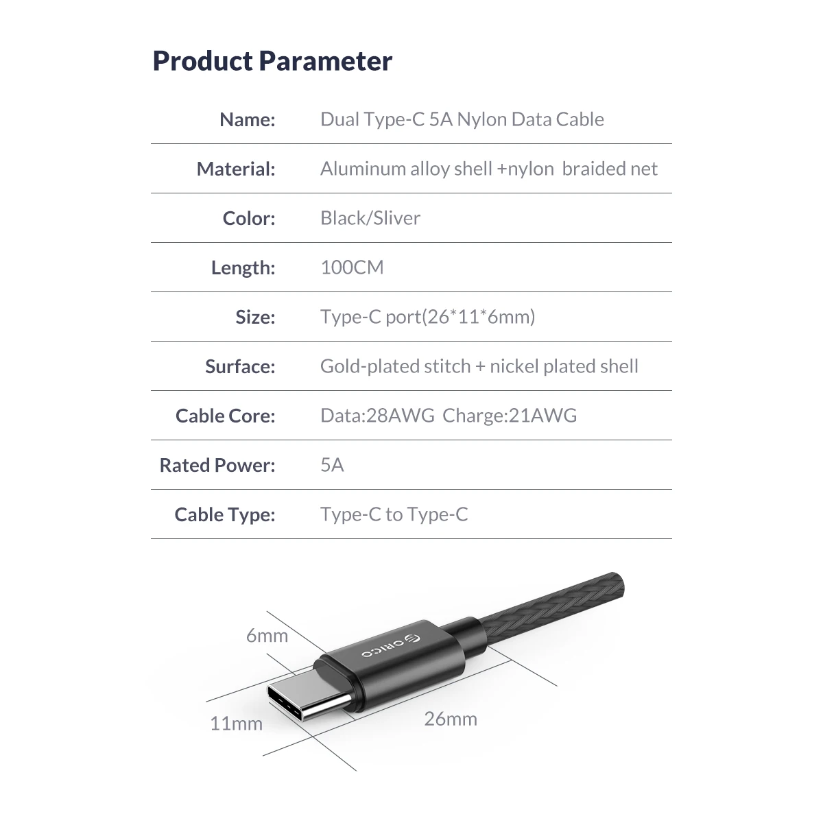 Orico кабель usb type C to type C QC3.0 5A для huawei mate 20 Redmi K20 Note7 Быстрая зарядка 3,0 кабель для быстрой зарядки для MacBook Pro