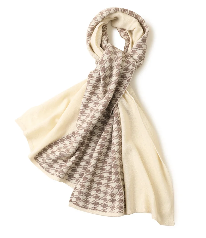 CAVME Beige CAVME вязаный шерстяной кашемировый шарф унисекс пашмины модные клетчатые шарфы двойные цвета мужской длинный шарф 50*180 см 220 г - Цвет: CAVME Beige