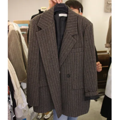 Женский маленький костюм куртка осень и зима новая Корейская версия культивирования диких случайные полосатый костюм - Цвет: 2