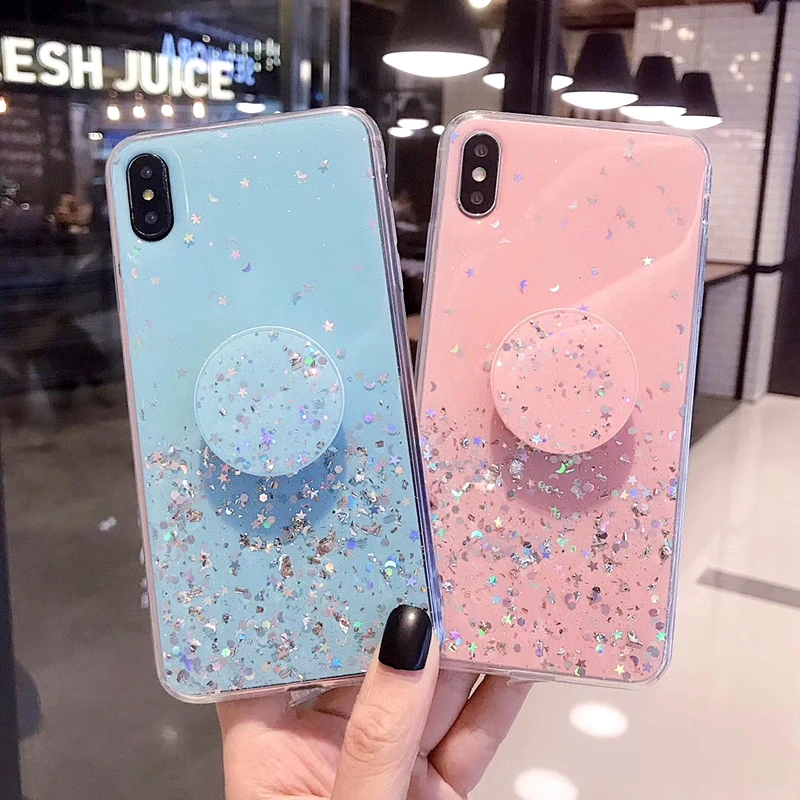Блестящий чехол для телефона с подставкой и блестками iPhone 11Pro Max 6 6s 7 8 Plus X XR XS