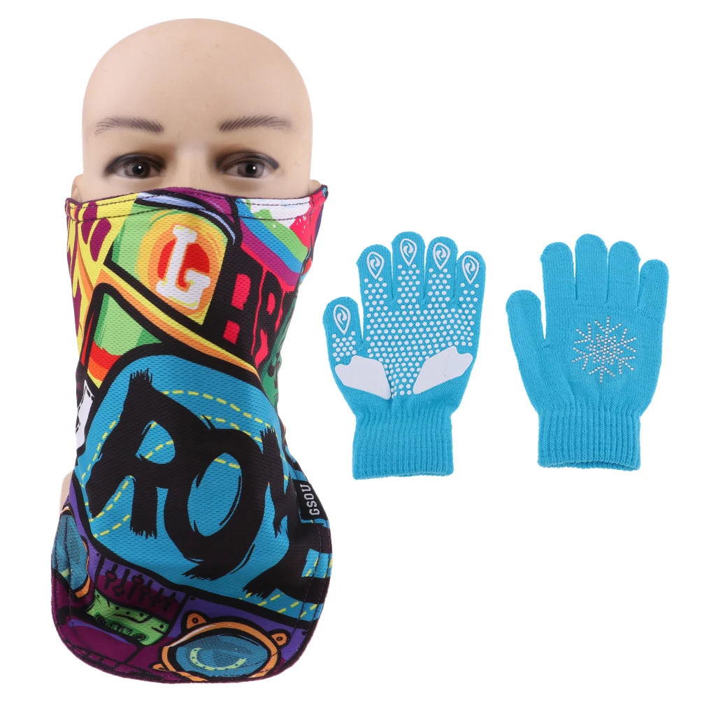 Kids Thermal Face Mask Cover Scarf Neck Warmer Gaiter Wrap and Knit Gloves Stretch Winter Glove for Boy Girl (Age age 6-13 )