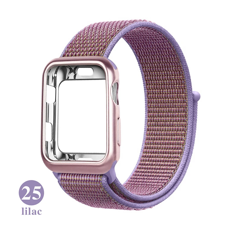 Нейлоновый ремешок+ Мягкий силиконовый чехол для Apple Watch 4 5 3 44 мм/40 мм спортивный ремешок iwatch 54321 42 мм 38 мм ремешок для часов correa pulseira - Цвет ремешка: lilac