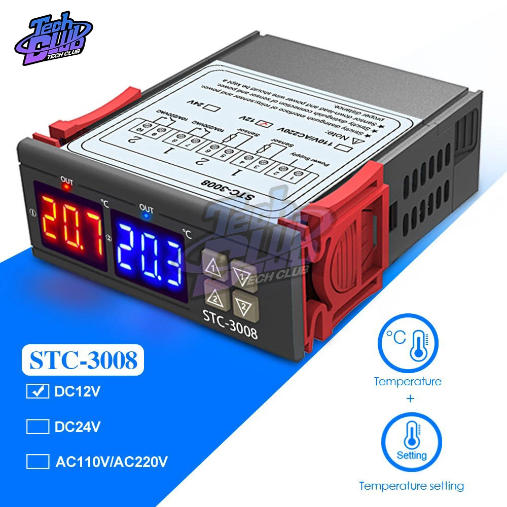 Цифровой регулятор температуры Термостат терморегулятор инкубатор DC 12V 220V 10A нагревательный охлаждающий STC-3008 XH-W1411 MH1210W - Цвет: STC-3008 DC 12V