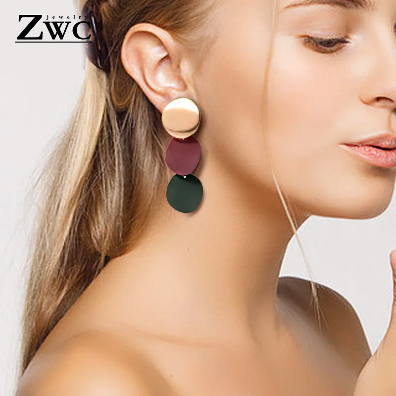 ZWCW модные уникальные металлические Висячие серьги для женщин винтажные геометрические массивные висячие серьги ювелирные изделия оптом brincos