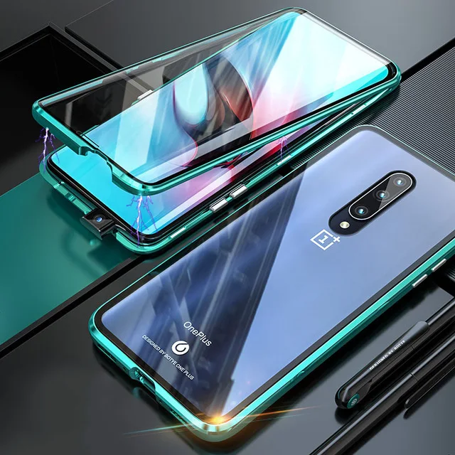 Полный корпус защитный чехол для телефона Oneplus 7 Pro Чехол Магнитный чехол для One Plus 7 Pro Чехол передняя+ Задняя стеклянная крышка - Цвет: Green
