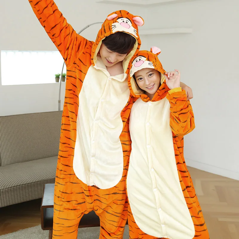 Пижамы с животными Тигра для взрослых Кигуруми комбинезон Пара костюмы на Хэллоуин Детская Женская пижама анимис анимио onsies