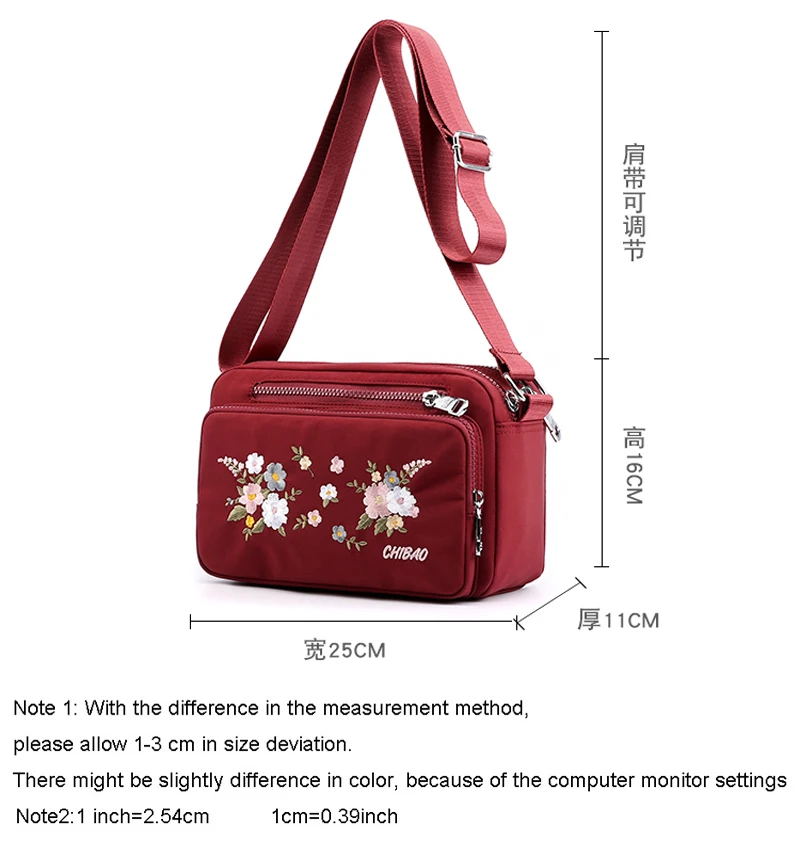 Bags for Women Nylon Crossbody Waterproof Female Messenger Bag Embroidery Shoulder Bag Small Fashion Women Messenger Bags