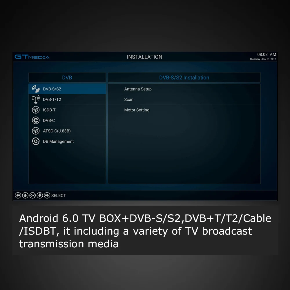 ТВ приставка GTMEDIA GTC Android 6,0 ТВ приставка DVB-S/S2 DVB-T/T2/Cable/ISDBT 4K медиаплеер 2 ГБ/16 ГБ 2,4G WiFi BT4.0 ТВ приёмник