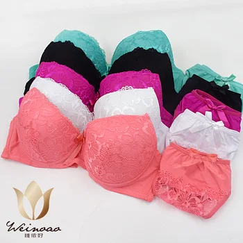 

2020 new Lace Bow lingerie plus size set Transparent thong underwear women Sexy crop top bralette push up bra and panty set