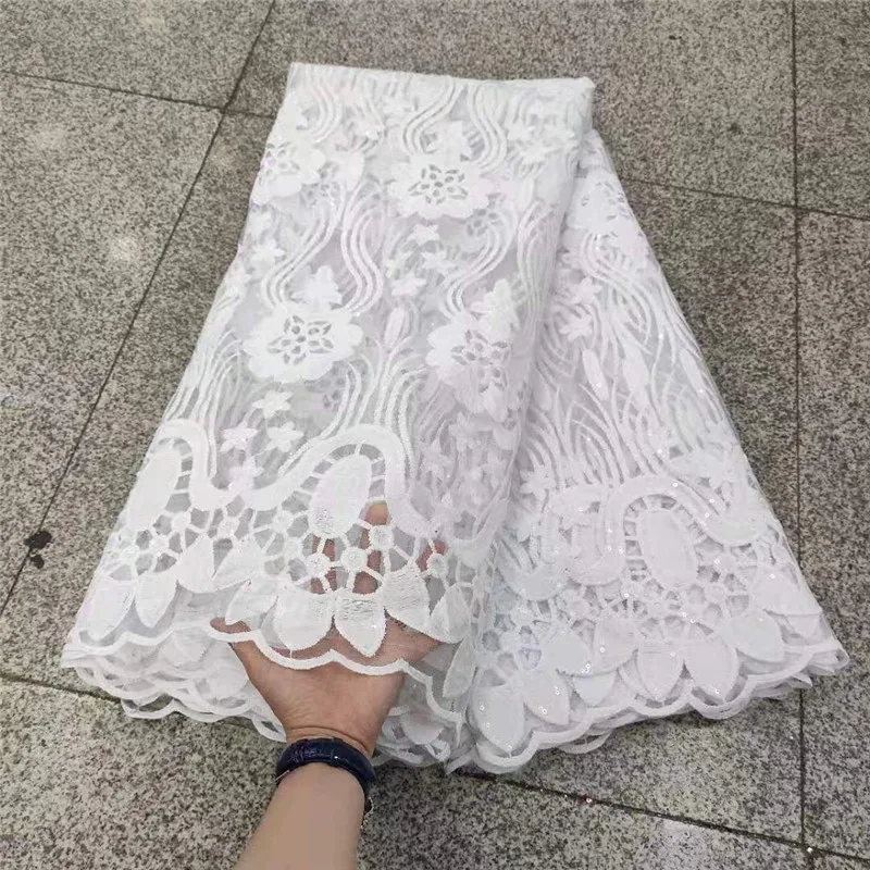

Pure White Sequin French Milk Silk Lace Fabric 2021 High Quality African Lace Fabric Mesh Nigerian Lace Fabric For Wedding