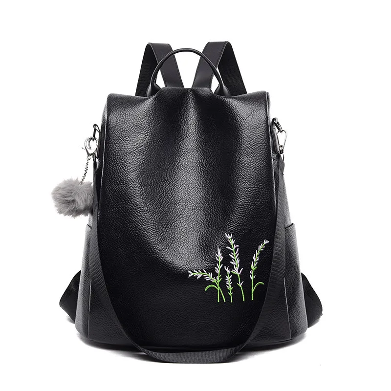 Embroidery Feather Design Backpacks Women Backbag Anti-theft Female Travel Back Bag Teenager Girls Student School Bags Mochila