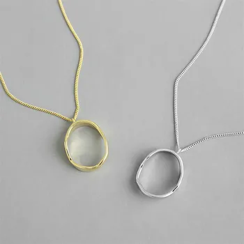 

Gold Irregular Oval 925 Sterling Silver Necklace Women Fashion Chain Fine Jewelry Simple Necklaces & Pendants Ins Style 925-321