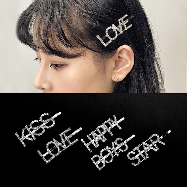 

2019 Letter Hair Clip Crystal Hair Pins Side Folder Letter Headdress Hair Jewelry Lady Classics Barrette Custom Hair Pin