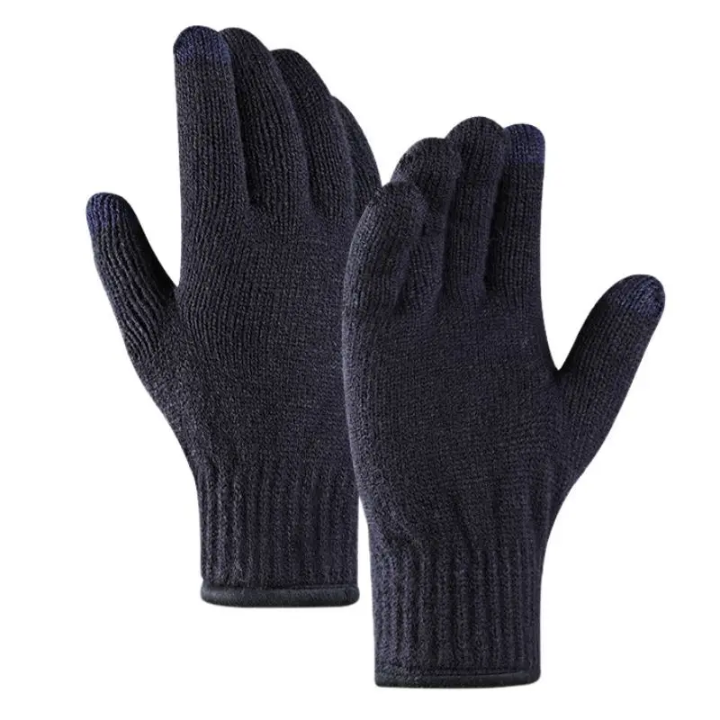 Dark Blue Перчатки для велоспорта, мужские, полный палец, сенсорный экран, вязаные перчатки, для улицы, зимние, для верховой езды, теплые, сохраняющие тепло, для велоспорта, перчатки для сенсорного экрана - Цвет: Dark Blue