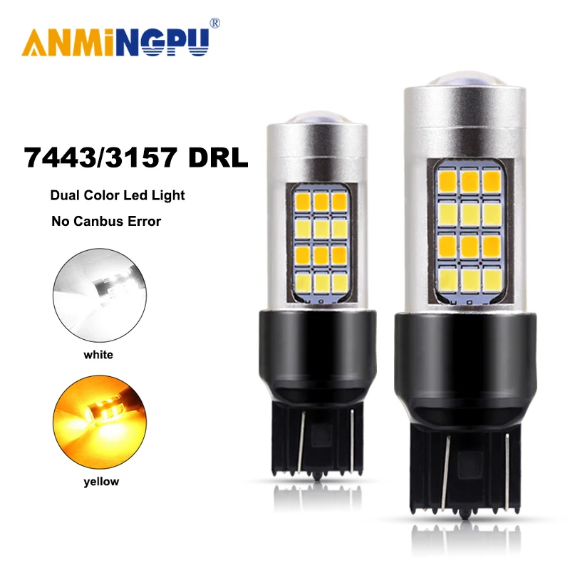 

ANMINGPU 1x Signal Lamp T20 7443 LED W21/5W T25 3157 LED P27/7W 2835SMD Dual Color 1157 Led BAY15D Canbus DRL Turn Signal Light