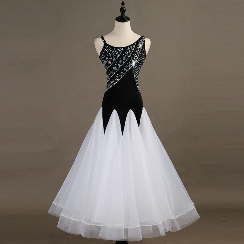 Ballroom Dance Standard Dress Women Modern Dance Practice Wear Shiny Sequin Black/White/Blue Tango/Waltz Dance Costume DQL1946