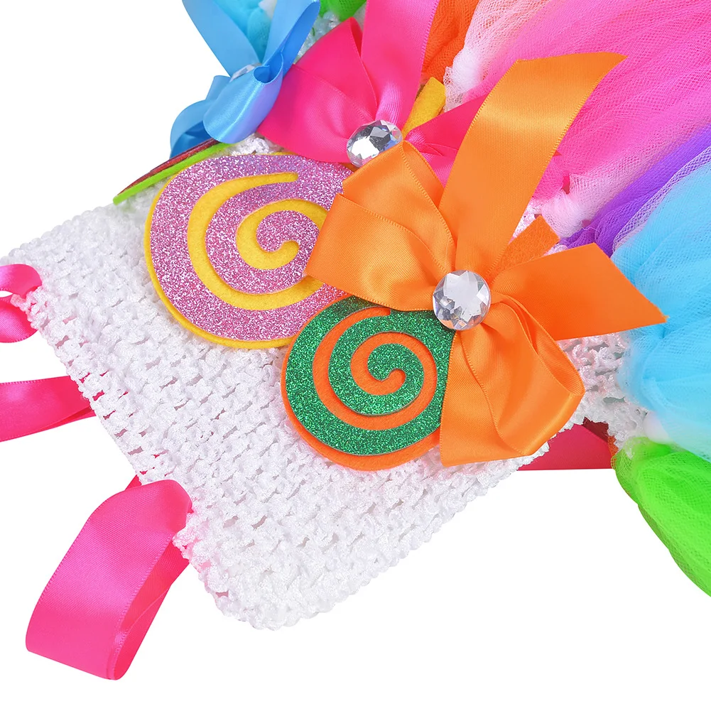 Милое Платье-пачка ярких цветов для девочек радужные украшения для волос вечерние платья леденец конфеты Дети Девушки Пасхальный костюм на Хэллоуин