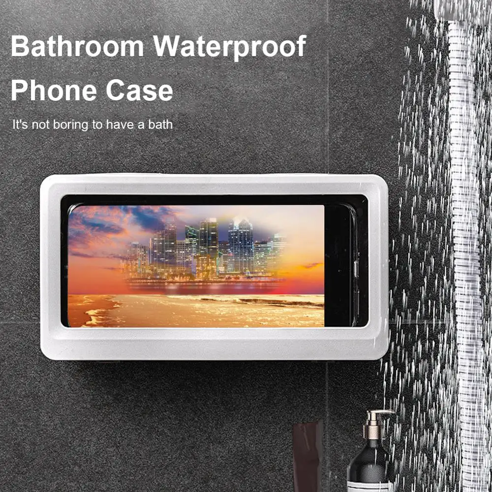 

Universal Waterproof Shower Case Full Touch Screen Control Punch-free Toilet Rack Bathroom Toilet Wall-Mounted Mobile Phone tool