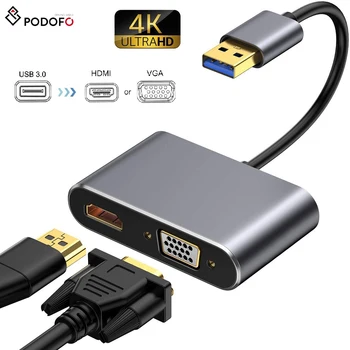

Potofo USB 3.0 to HDMI VGA Adapter 5Gbps 4K and 1080P Multi-Display 2in1 Converter Audio Video Cable