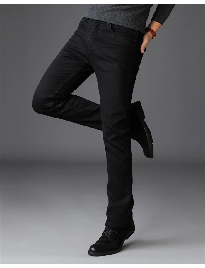 Новинка, зимние мужские черные облегающие джинсы, классический стиль, Бизнес Мода, передовые Стрейчевые джинсовые брюки, мужские Брендовые джинсовые штаны