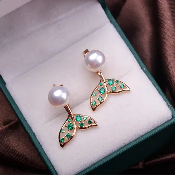 

Hongye Luxury Zircon Women Mermaid Tail Stud Earring Freshwater Pearl Gorgeous Ear Nail Bijoux 925 Sterling Silver Female Brinco